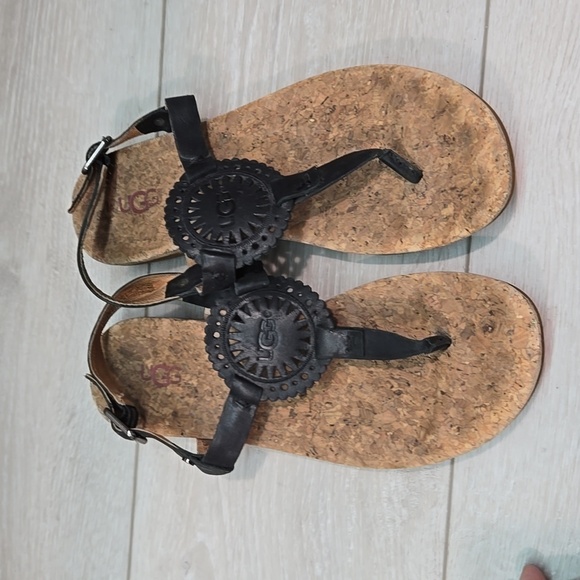 Ugg Women Ayden II Ankle Leather Wood Sandals T strap Sandals shoes sz 7 - Picture 5 of 11